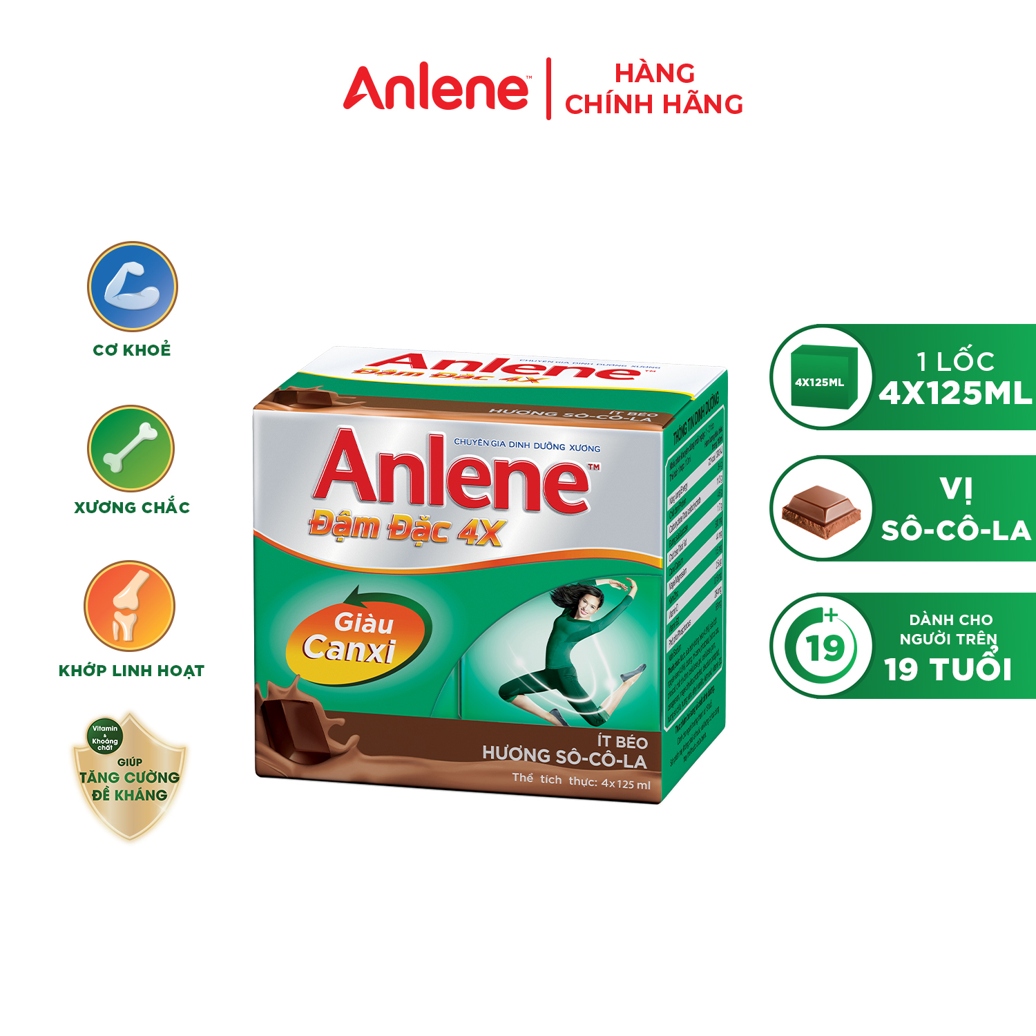 Thùng 48 Hộp Sữa Anlene Đậm Đặc 4X Ít Béo Hương Sô-Cô-La (12 x 4 x 125 ml)