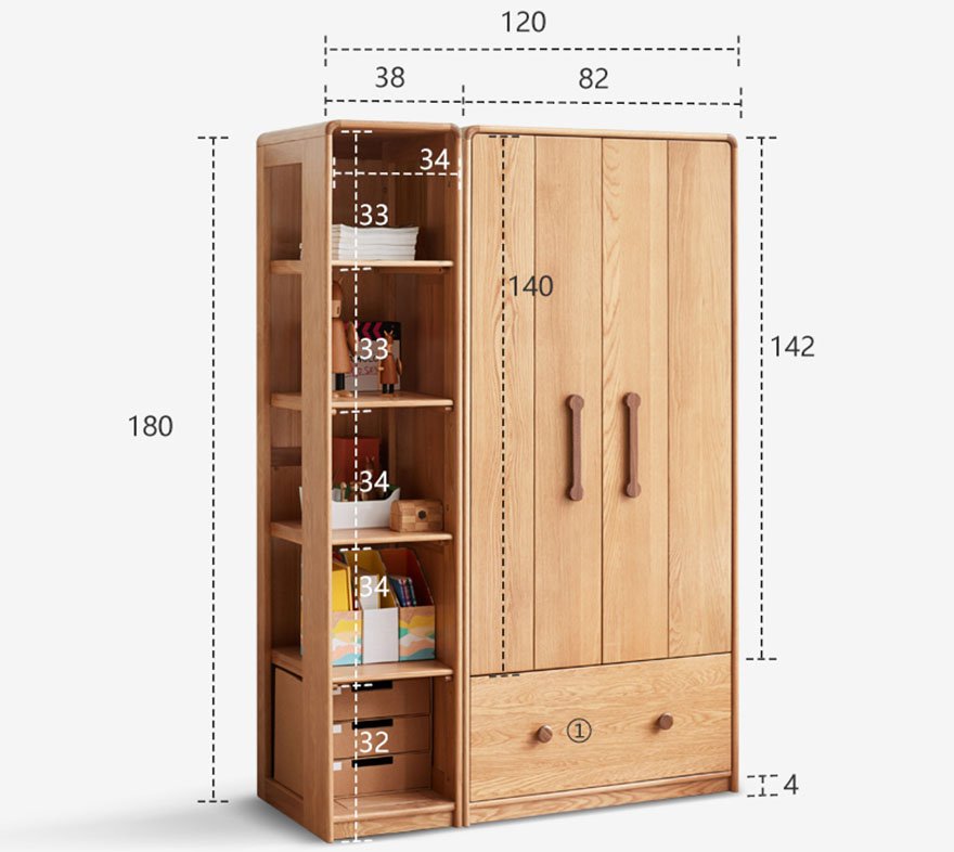 Tủ quần áo cánh mở bằng gỗ sồi tự nhiên cao cấp