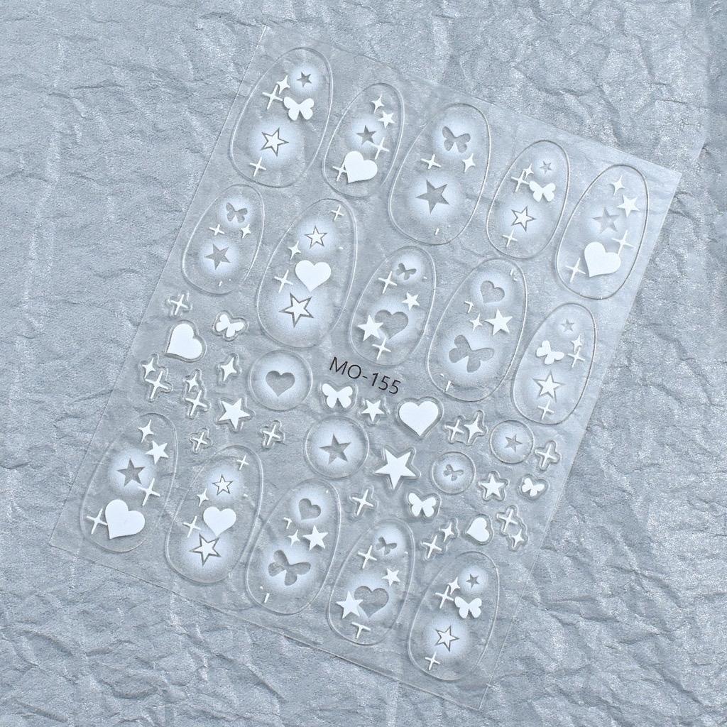 Sticker Bướm Dán Móng Tay 5D Ngôi Sao Tình Yêu Trắng, Miếng Dán Trang Trí Móng Tay Làm Nail Nữ Women