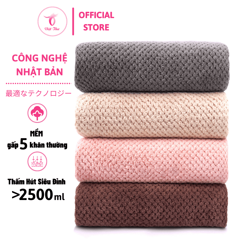 Khăn tắm lớn, khăn tắm Việt Thư sợi microfiber cao cấp công nghệ Nhật, siêu thấm nước, siêu mềm, không chất huỳnh quang - Hàng Chính Hãng