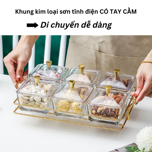 Hình ảnh Khay đựng bánh kẹo mứt Tết THỦY TINH có nắp đậy cao cấp sang trọng