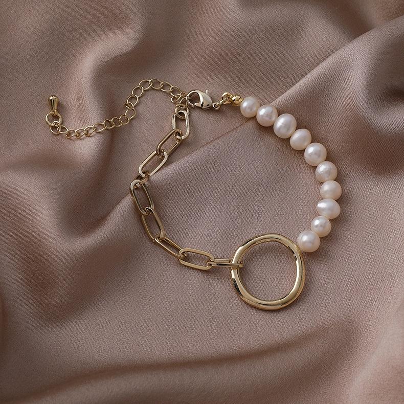 XiaoboACC Baroque Freshwater Pearl Circle Chain Bracelet