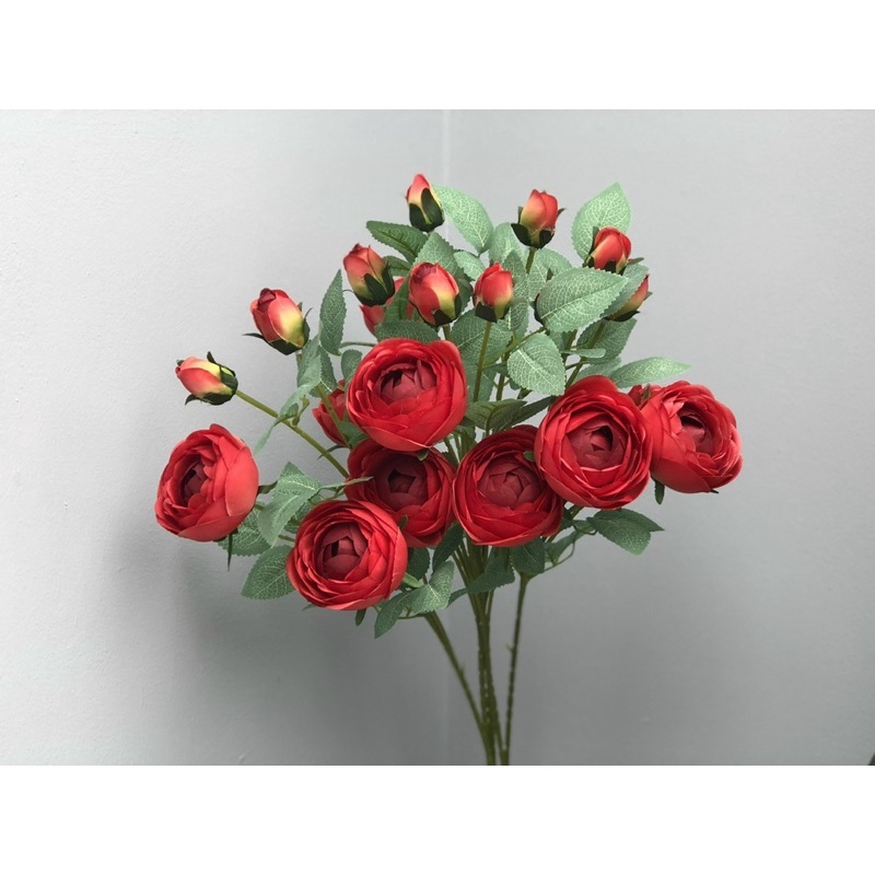 Hoa lụa cao cấp, cành 4 bông hoa hồng Pháp decor phòng khách, trang trí nội thất sang trọng