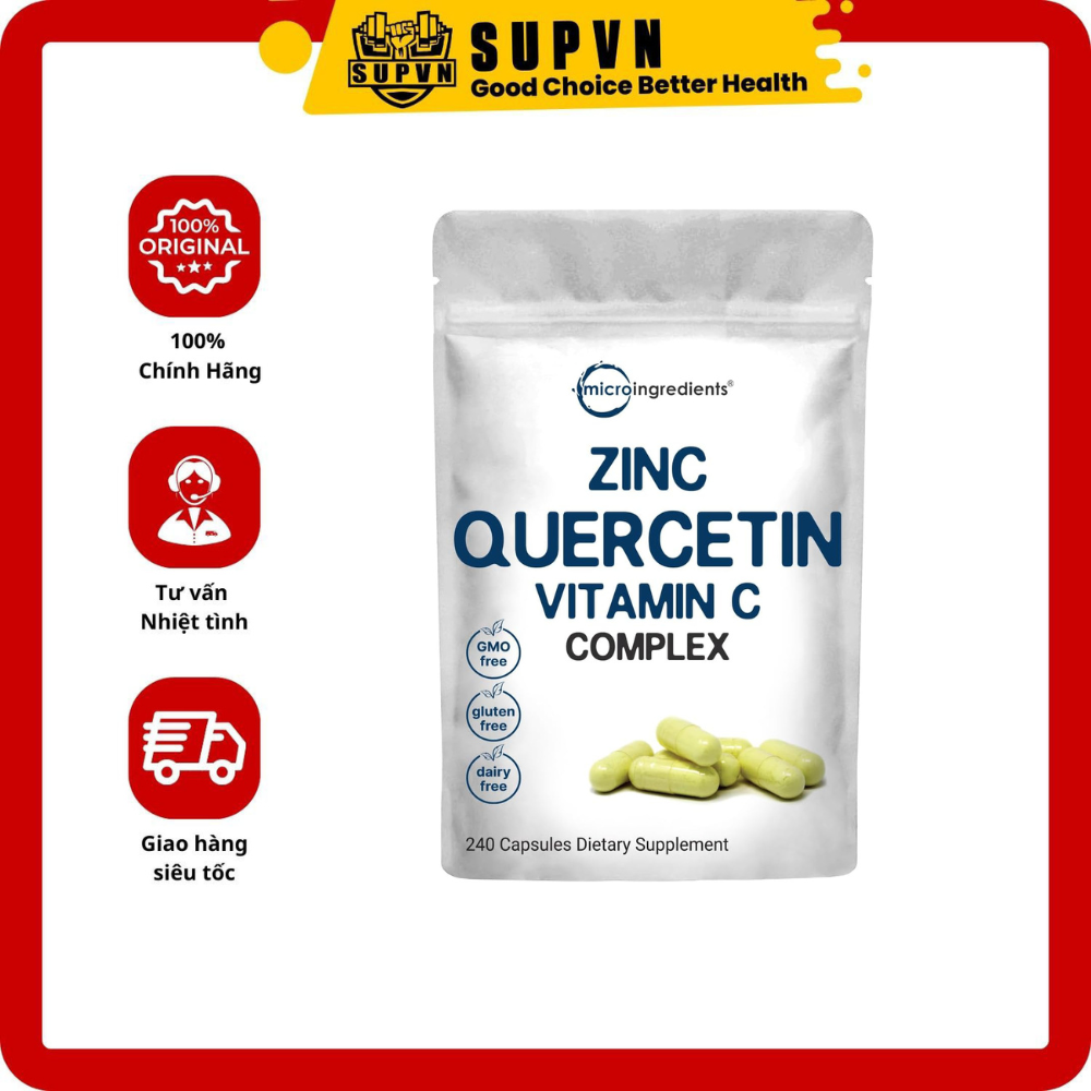 Micro Ingredients Zinc Quercetin with Vitamin C - 240 Viên Hỗ Trợ Sức Khỏe Chống Oxy hóa