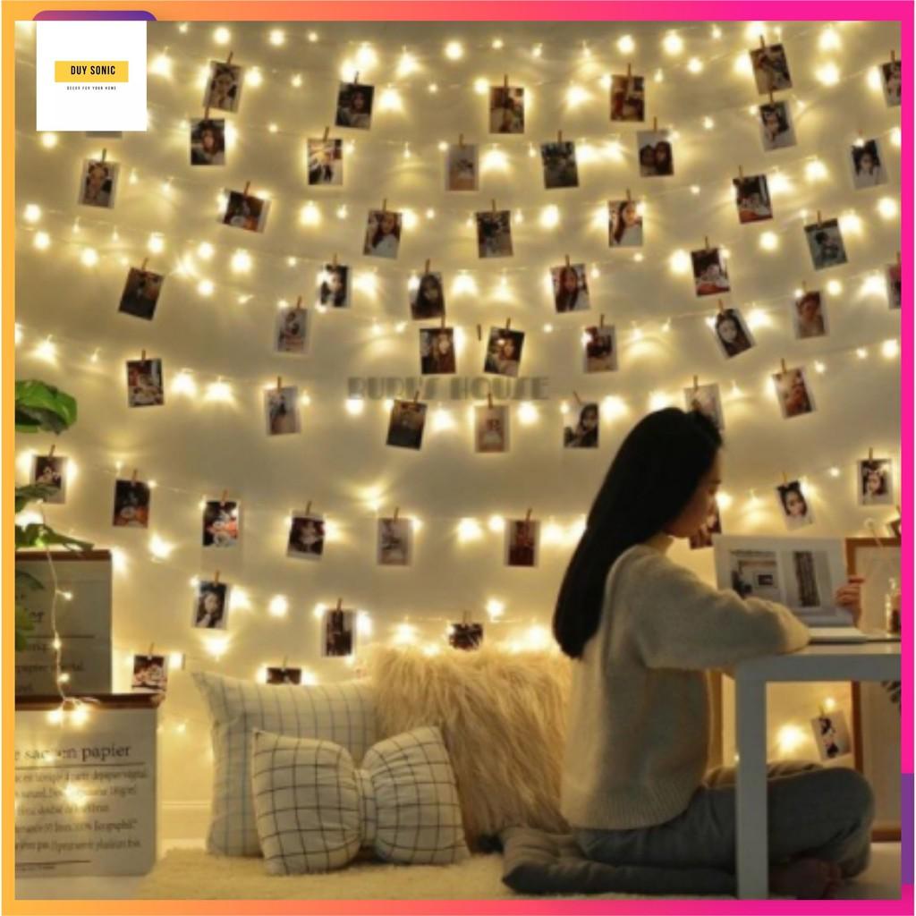 Combo 20 kẹp gỗ thông + dây đèn led 7m 50 bóng LED fairy light trang trí decor phòng ngủ