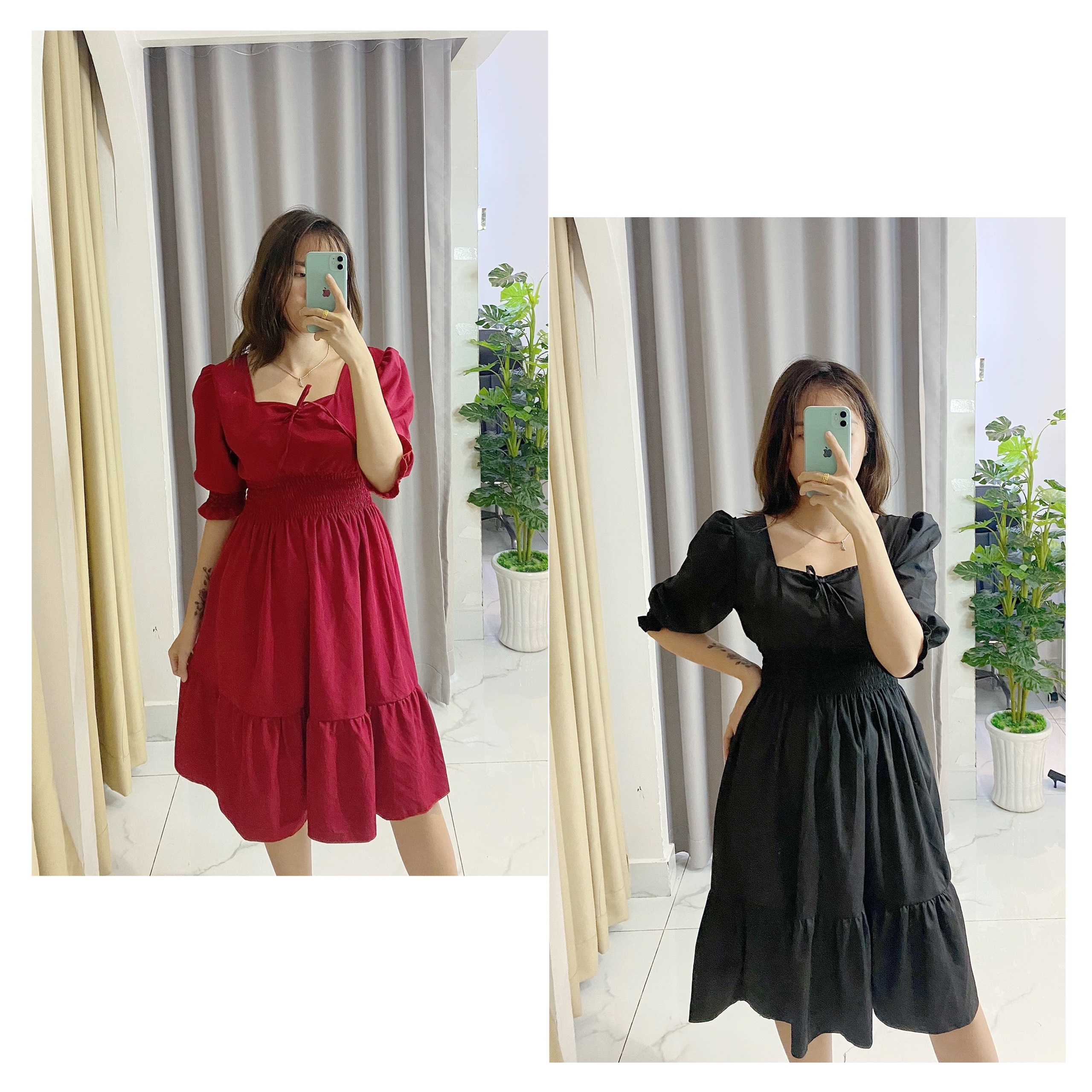 Váy đầm nữ công sở đẹp, váy bo tay cổ vuông, chuẩn form, tôn dáng, nhẹ nhàng thoải mái V009