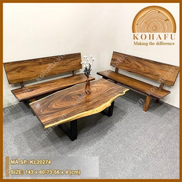 Mặt bàn trà, bàn sofa gỗ me tây nguyên tấm kiểu dáng độc đáo KL20274