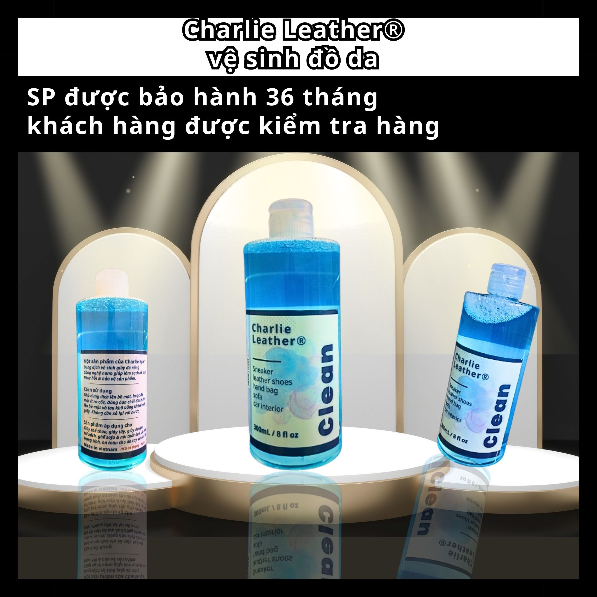 Chai vệ sinh giày Charlie Leather 300mL, Làm sạch giày, da lộn, túi xách, sofa, nội thất ôtô