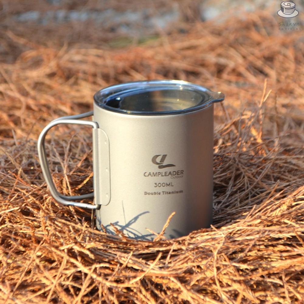 300ml Double Wall Titanium Water Cup with Lid Lightweight Coffee Mug Tea Cup for Camping Hiking Backpacking Picnic
