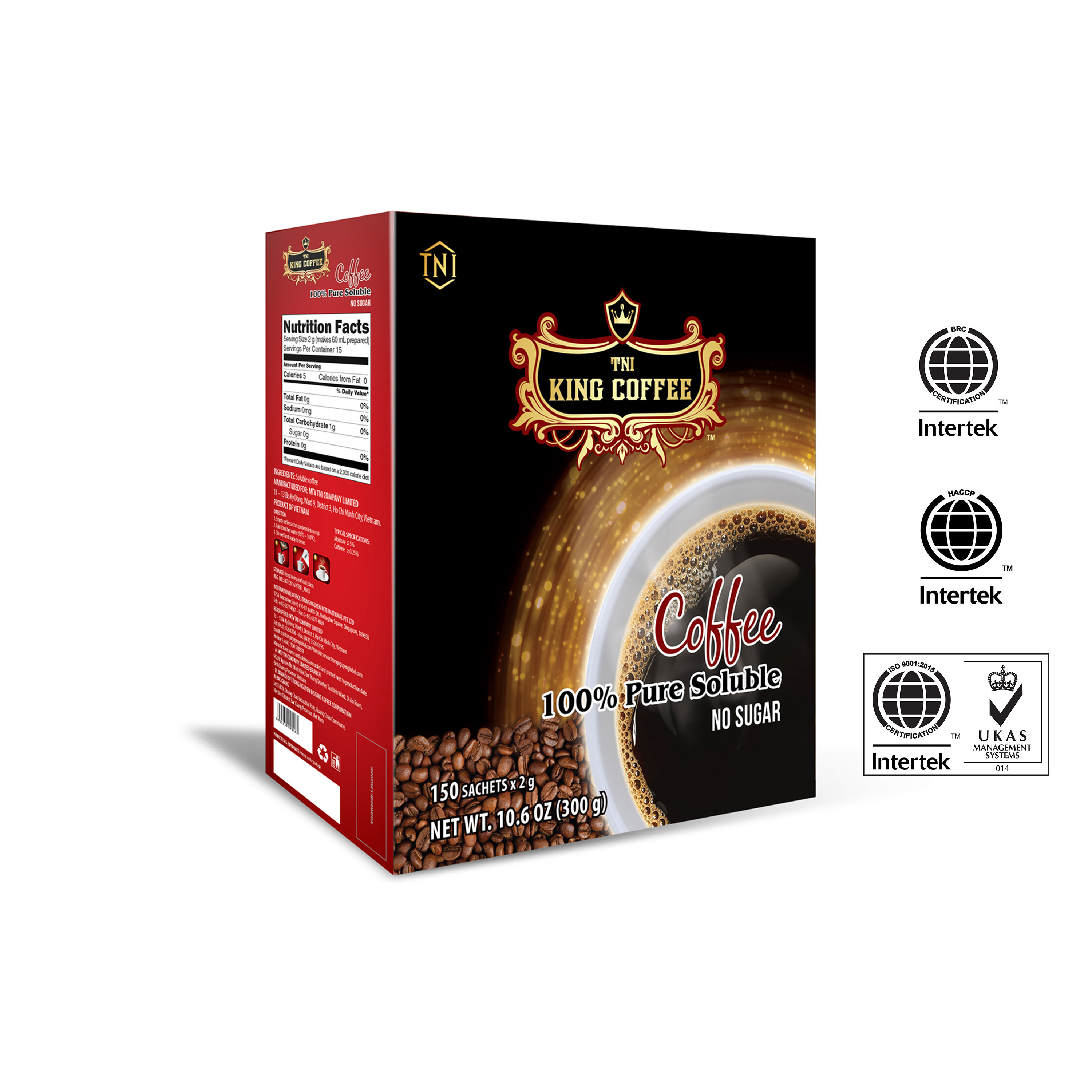 Cà Phê Hòa Tan 100% Đen Thuần Khiết KING COFFEE - Hộp 150 gói x 2g