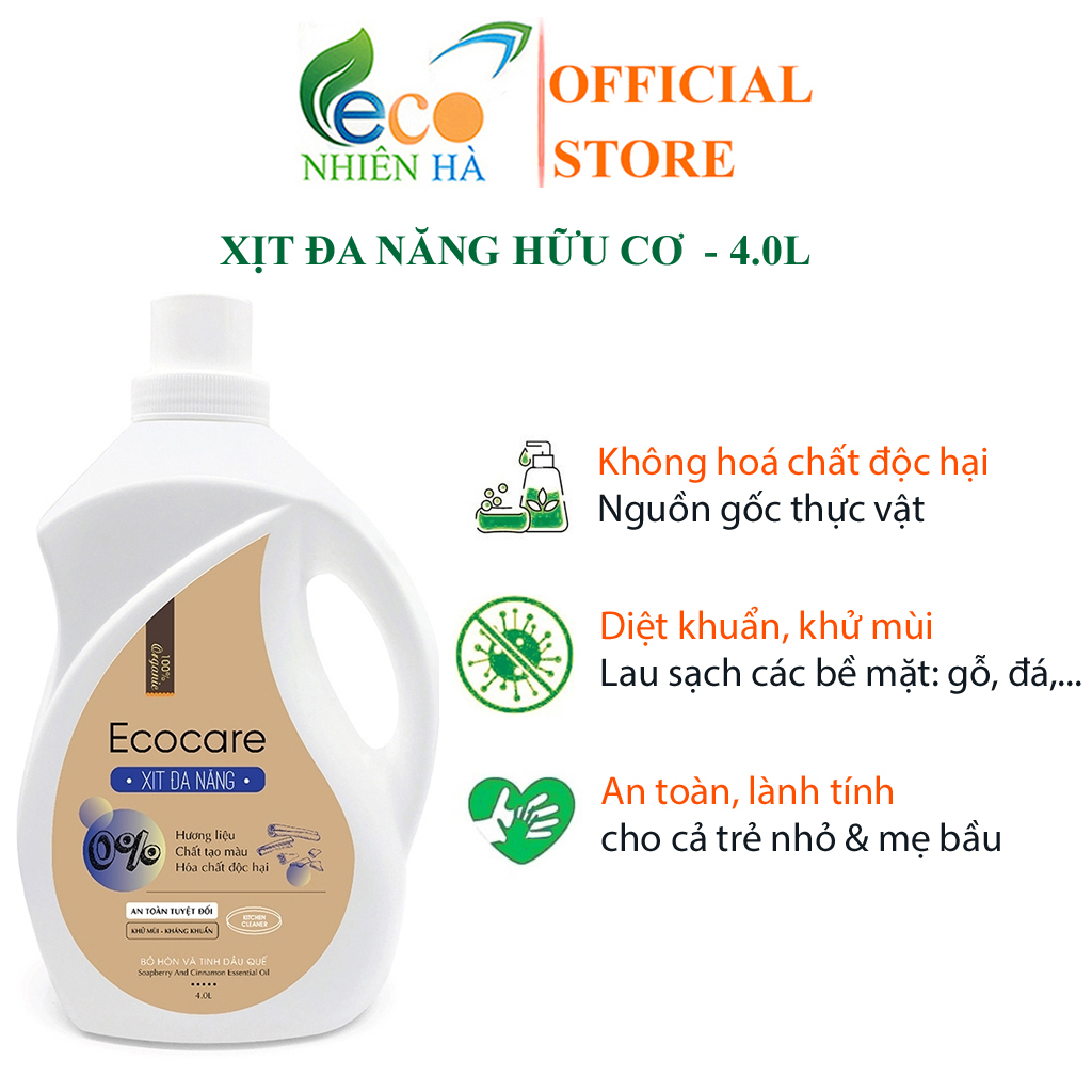 Nước lau kính ECOCARE 4L tinh dầu thiên nhiên xịt đa năng lau bàn ăn lau bếp, khử mùi