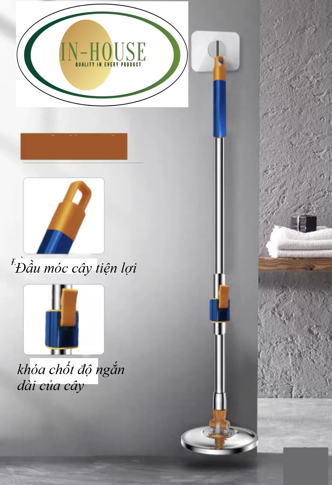 cây lau nhà  thông minh 360 độ, Inox siêu bền IH-77
