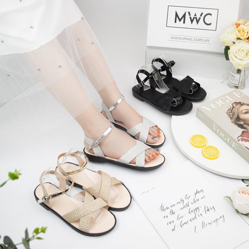 Giày sandal nữ quai ngang kim tuyến MWC NUSD- 2668