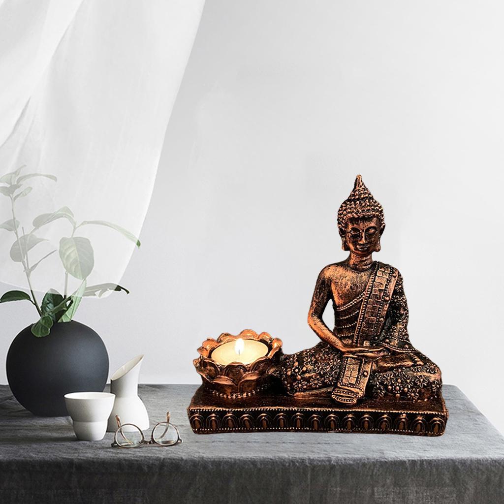 Buddha Statues, Sitting Meditating Figurines with Tealight Candle Holder, for