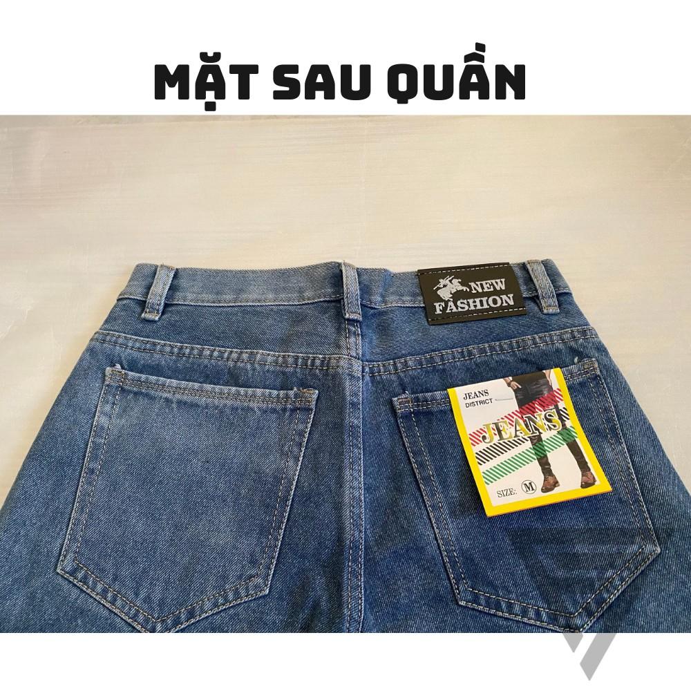 Quần baggy jean nam trơn xanh ống suông chất dày Form chuẩn như hình, quần bò jean ống rộng FFStore