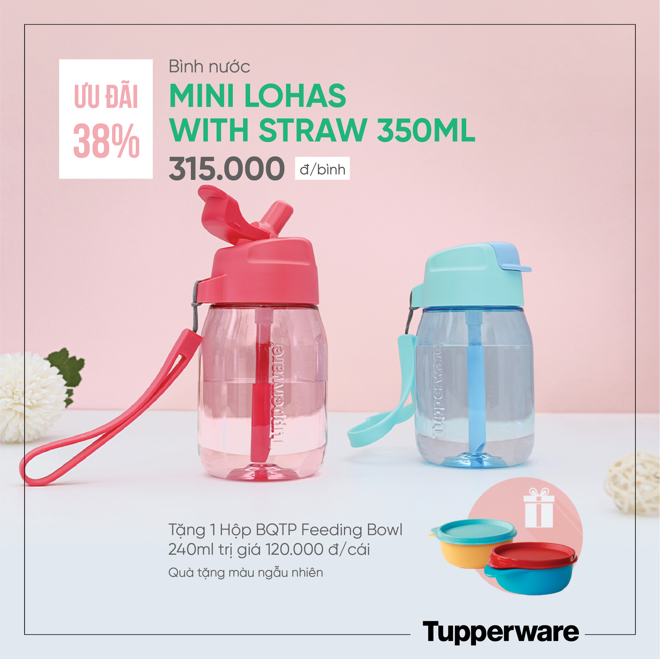 Bình Nước Tupperware Mini Lohas with Straw