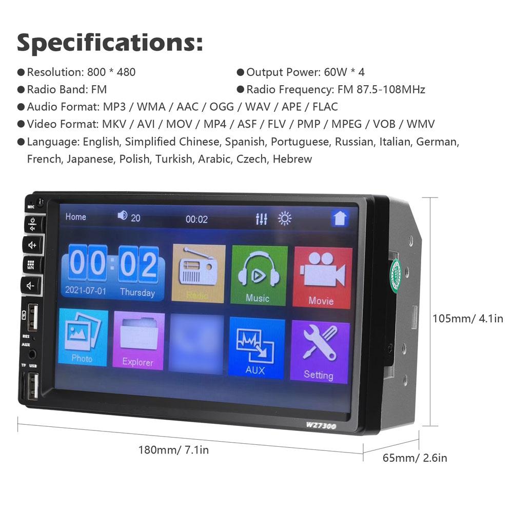 Double Din Car Stereo 7 Inch LCD Touchscreen Monitor BT MP5 Player FM Car Radio Receiver Support TF/USB/AUX-IN Mobile