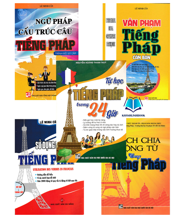 Sách - Combo Sách Học Tiếng Pháp Cho Người Mới Bắt Đầu + Tự Học Tiếng Pháp Trong 24 Giờ (Bộ 5 Cuốn) (HA)