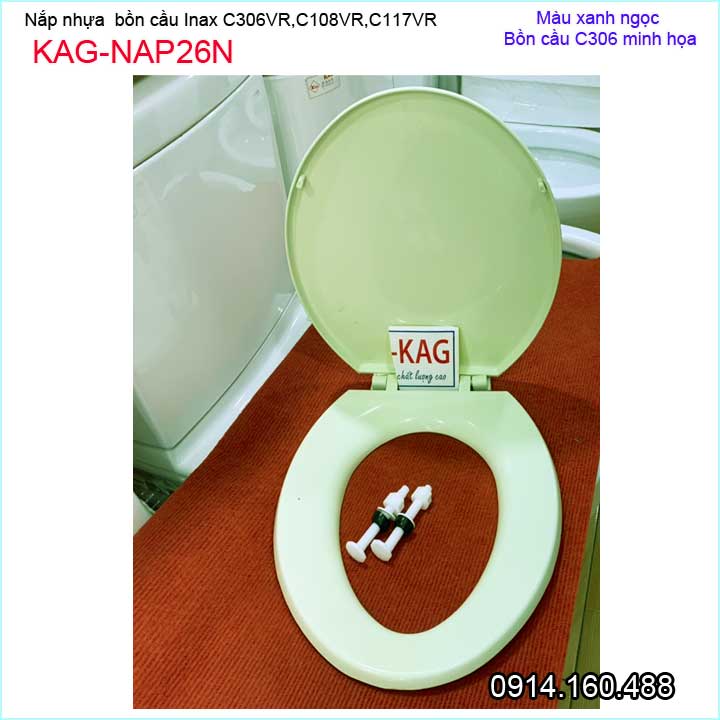 Nắp đậy bồn cầu Inax KAG-NAP26N cho C117, C306, C108, nắp bồn cầu 2 khối nhựa XANH NGỌC dày bóng đẹp