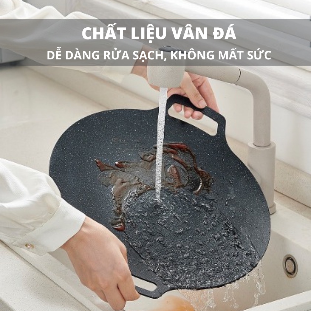 Chảo Đá Nướng Thịt Kiểu Hàn Quốc, Vỉ Nướng BBQ Chống Dính Không Cần Dầu Size 34cm Hàng Chính Hãng MINIIN