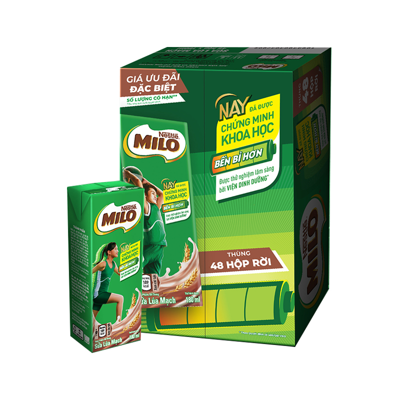 Thùng 48 Hộp Sữa Nestlé MILO Nước (180ml / Hộp) - không màng nhựa