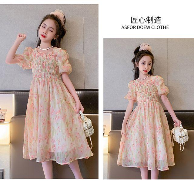 DONGSHOP HOT Cô gái váy mùa hè phong cách phương Tây 2023 Big Boy váy mùa hè chiffon đầm mùa hè cô gái mảnh hoa công chúa váy