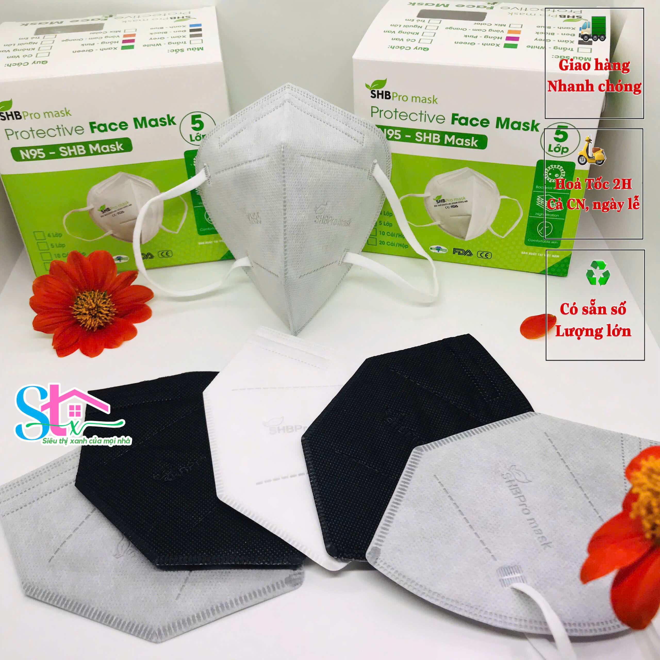 Khẩu trang n95 SHB Pro mask chính hãng, Kn95 cao cấp 5 lớp kháng khuẩn chuẩn FFP2 (hộp 20 cái)