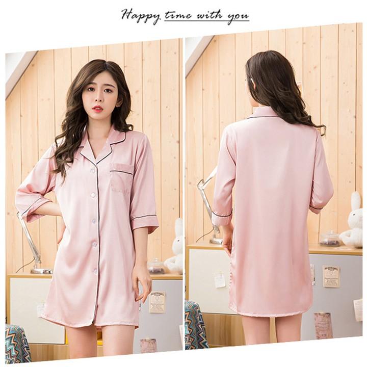 Đầm ngủ lụa cao cấp áo ngủ sơ mi tay lững với 4 màu siêu hot