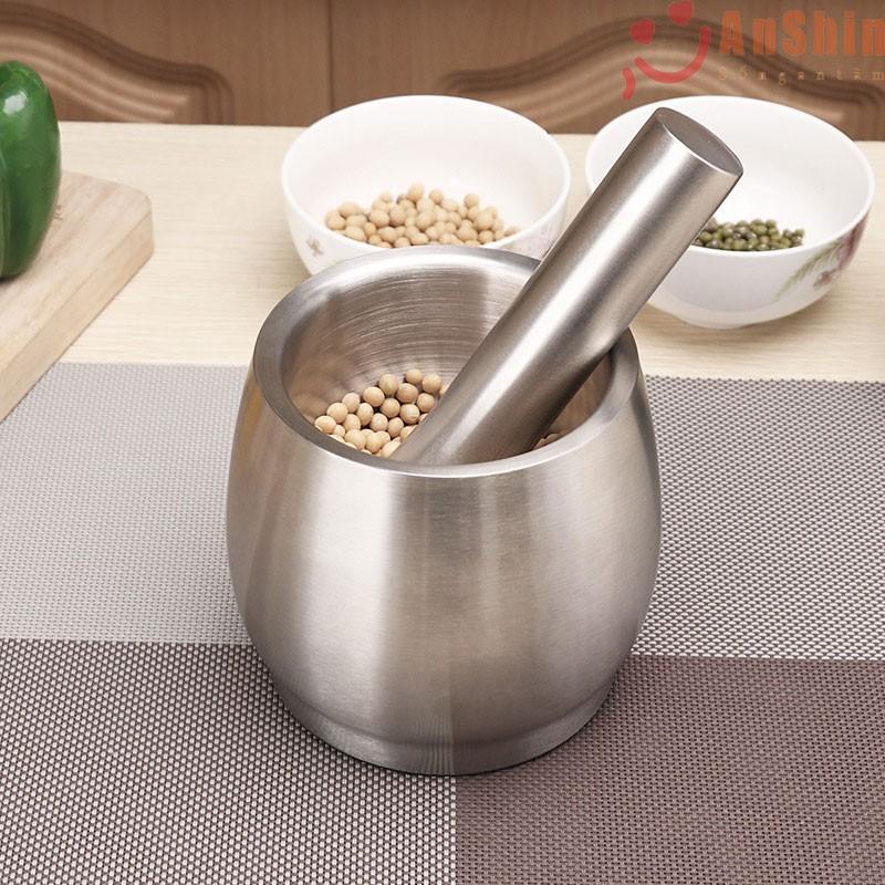 Cối Inox 304 cỡ to - Chày cối Inox 304 cao cấp AnShin hàng đúc nguyên khối không vết hàn - kiểu dáng hình trống