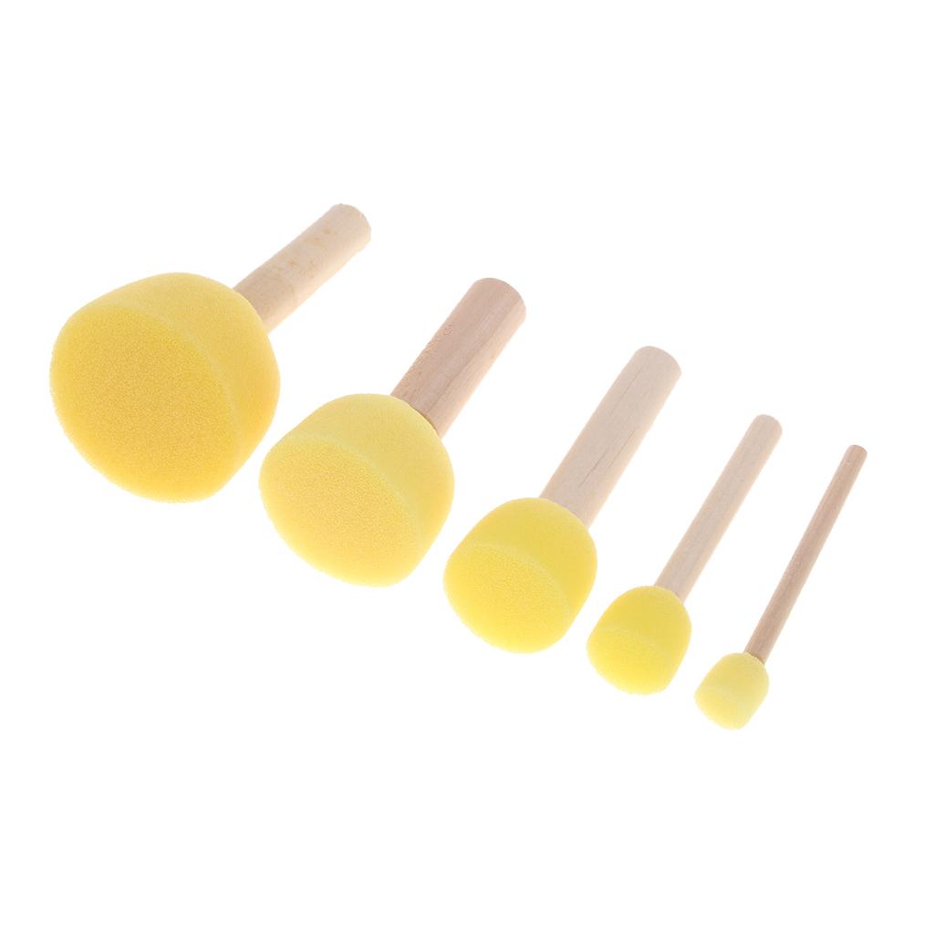 2x5 Pieces Child Kids Painting Sponge Foam Brushes Wooden Handle Drawing Stamp