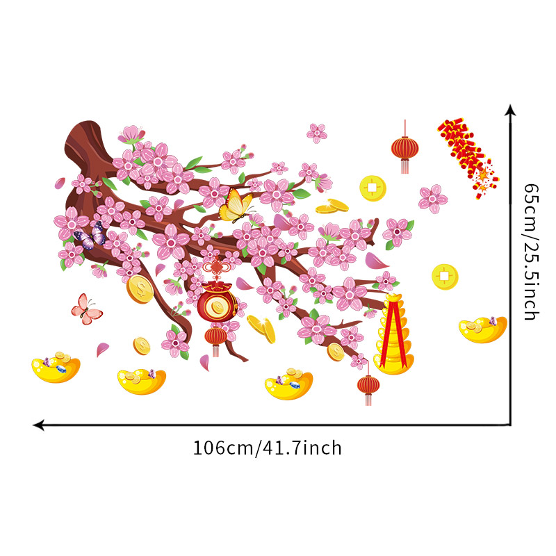 Decal dán tường ngày tết Hoa Mai, Hoa Đào Sticker Decal Trang Trí Tết