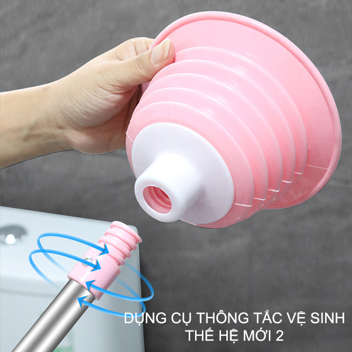 Dụng cụ thông tắc bồn cầu đa năng thế hệ mới 02, bằng cao su, tay cầm bằng inox