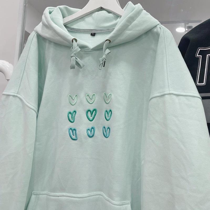 Áo hoodie nỉ xanh mint trái tim (ảnh thật)