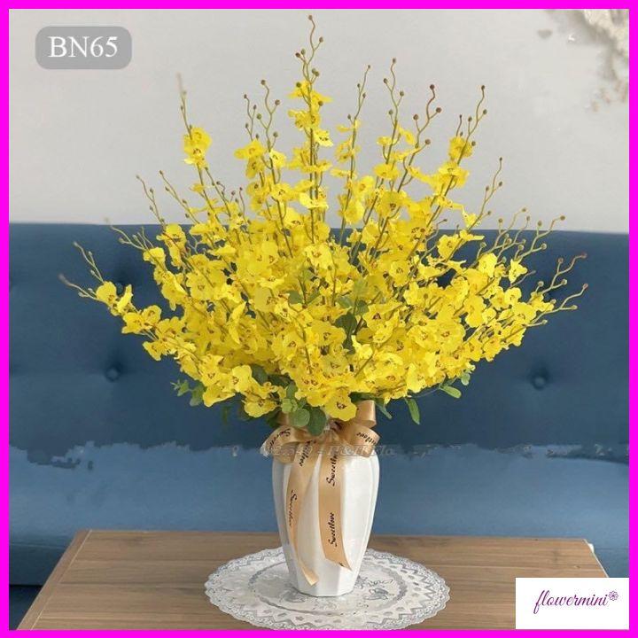 Bình hoa lan vũ nữ giả màu vàng để bàn trang trí nhà cửa tươi sáng sang trọng, lọ hoa để bàn decor đẹp VN-01