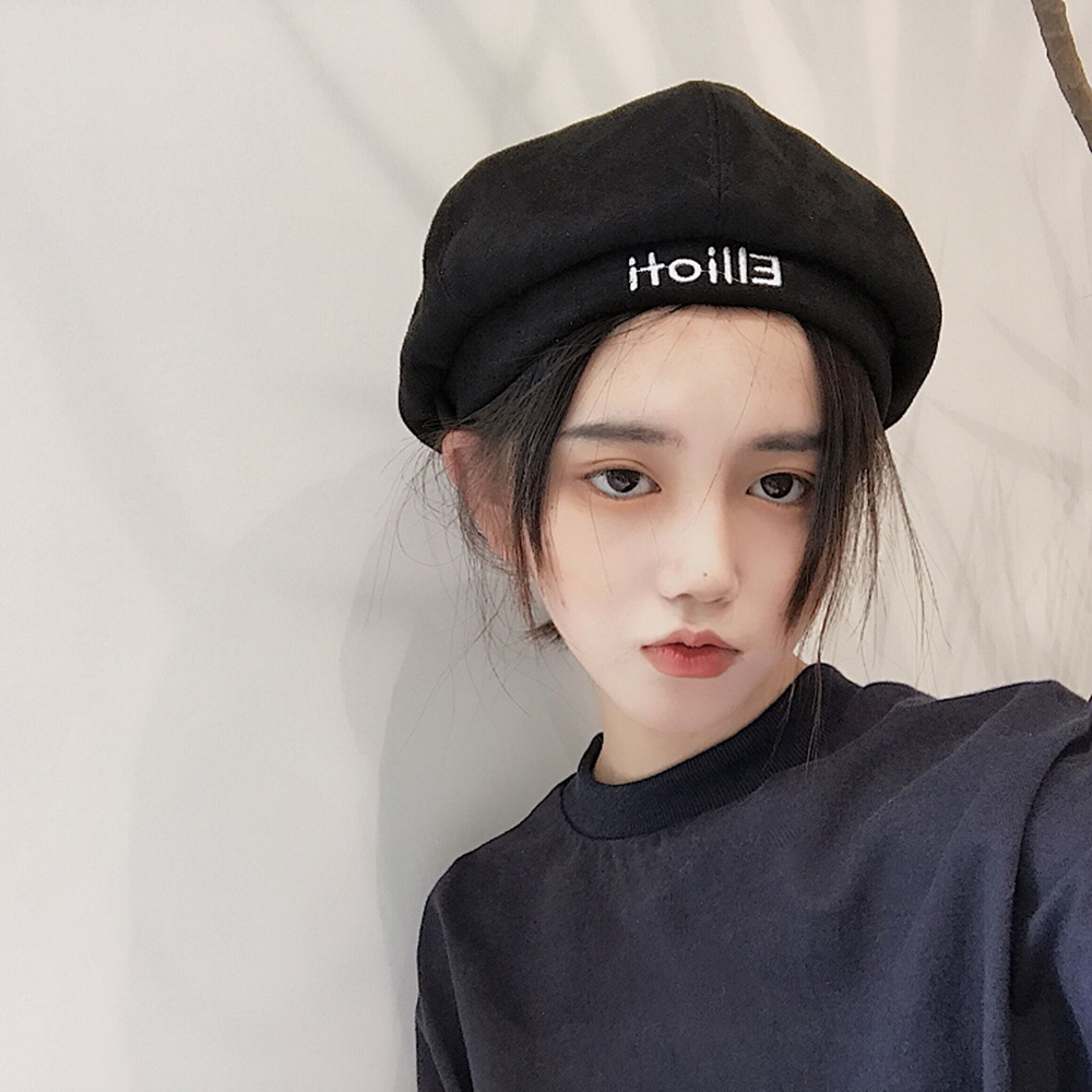 Nón beret thời trang nam nữ mũ nồi thêu chữ Elioti kiểu bí ngô vải da lộn độc đáo kiểu thần tượng Kpop - Smice House