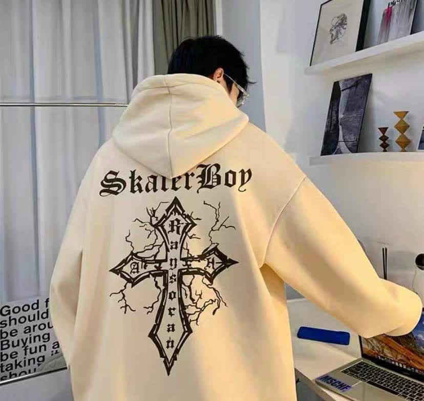 Áo hoodie logo thêu nổi skaterboy form dưới 70kg