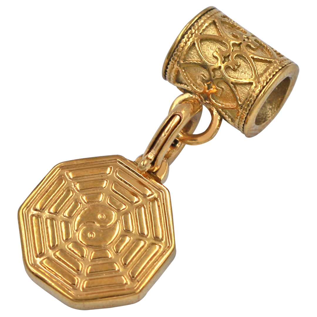 Vòng chuỗi 108 hạt đá thạch anh xanh dương 6 ly charm bát quái inox - vòng chuỗi niệm Phật, vòng tay chuỗi hạt