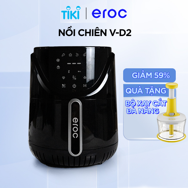 Nồi Chiên Không Dầu Eroc V-D2 Chống Dính 5.5L Chín Đều 2 Thanh Nhiệt Trên Dưới Không Cần Đảo Thức Ăn - Hàng Chính Hãng