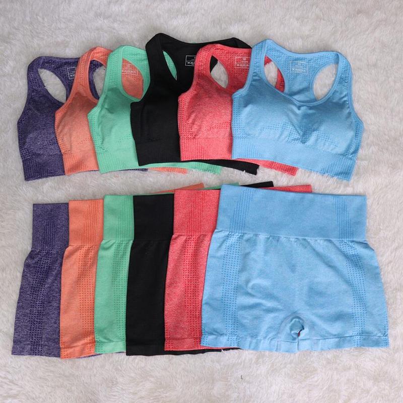 2 Chiếc Nữ Mùa Hè Liền Mạch Yoga Bộ Thể Dục Thể Thao Lửng Tập GYM Quần Áo Yoga Bra + Quần Short Lưng Cao Quần Tập Luyện