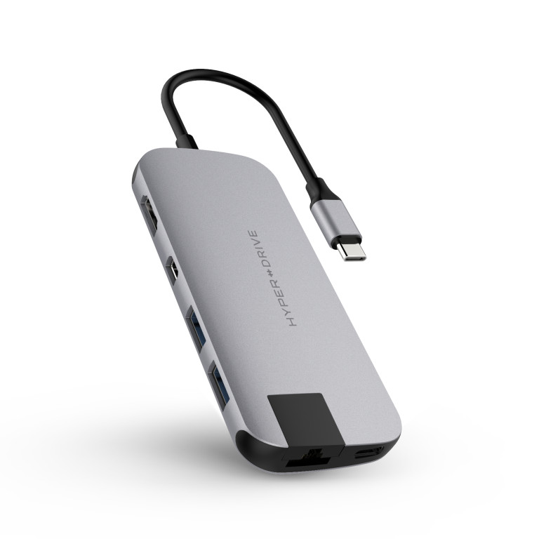 Cổng chuyển/ Hub USB Type-C SLIM 8in1 HyperDrive (Grey) - Hàng Chính Hãng