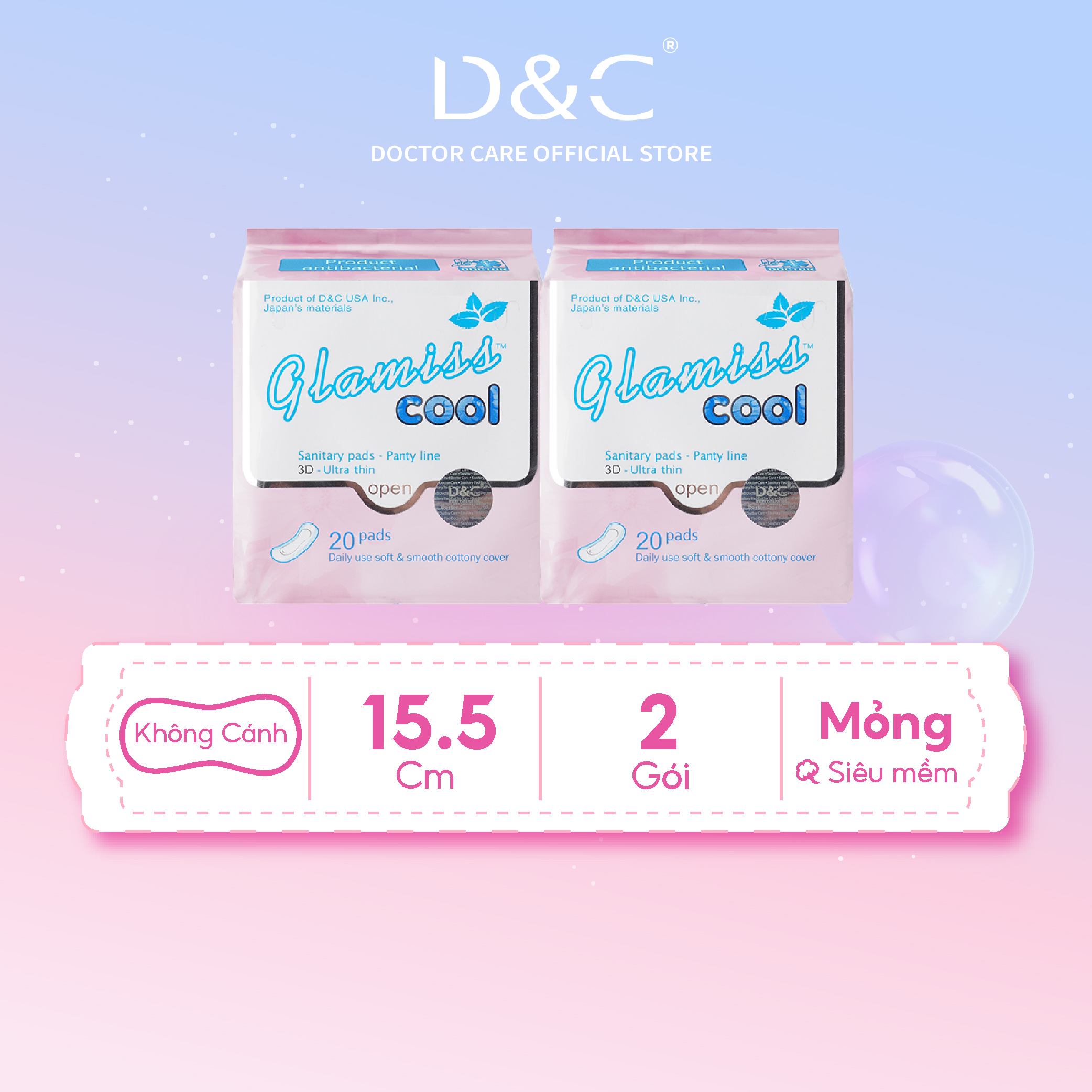 Combo 2 Băng vệ sinh hàng ngày Glamiss Cool ,BVS thảo dược 16cm siêu mát siêu khô thoáng