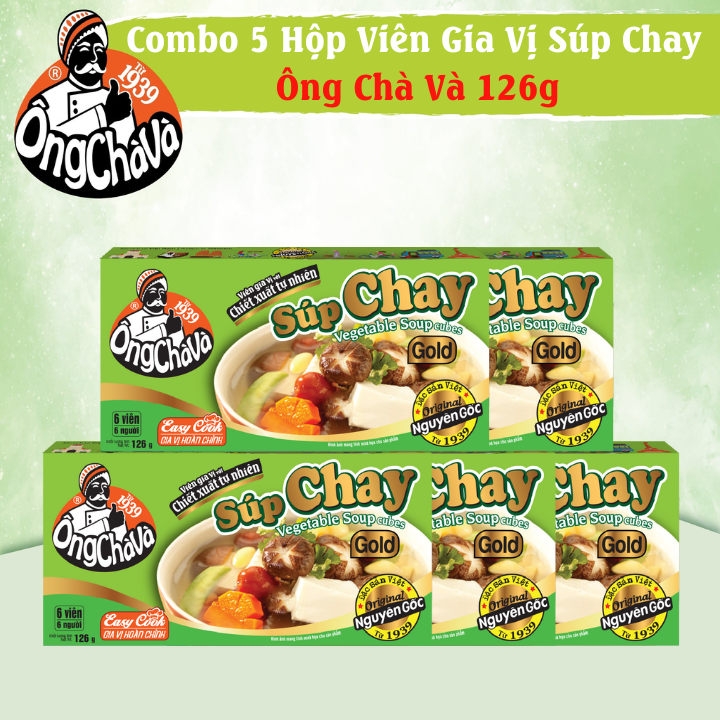 Combo 5 Hộp Viên Gia Vị Súp Chay Gold Ông Chà Và 126g