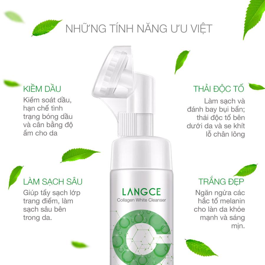COLLAGEN WHITE RỬA MẶT CỌ MASSAGE NGỪA MỤN GIẢM NHỜN 120ml LANGCE DÀNH CHO NAM