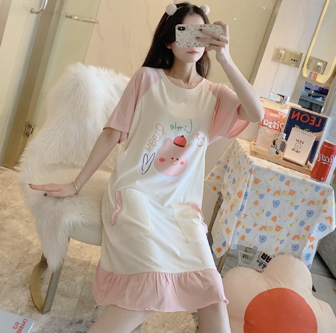 Đầm bầu kết hợp cho con bú sau sinh mặc nhà