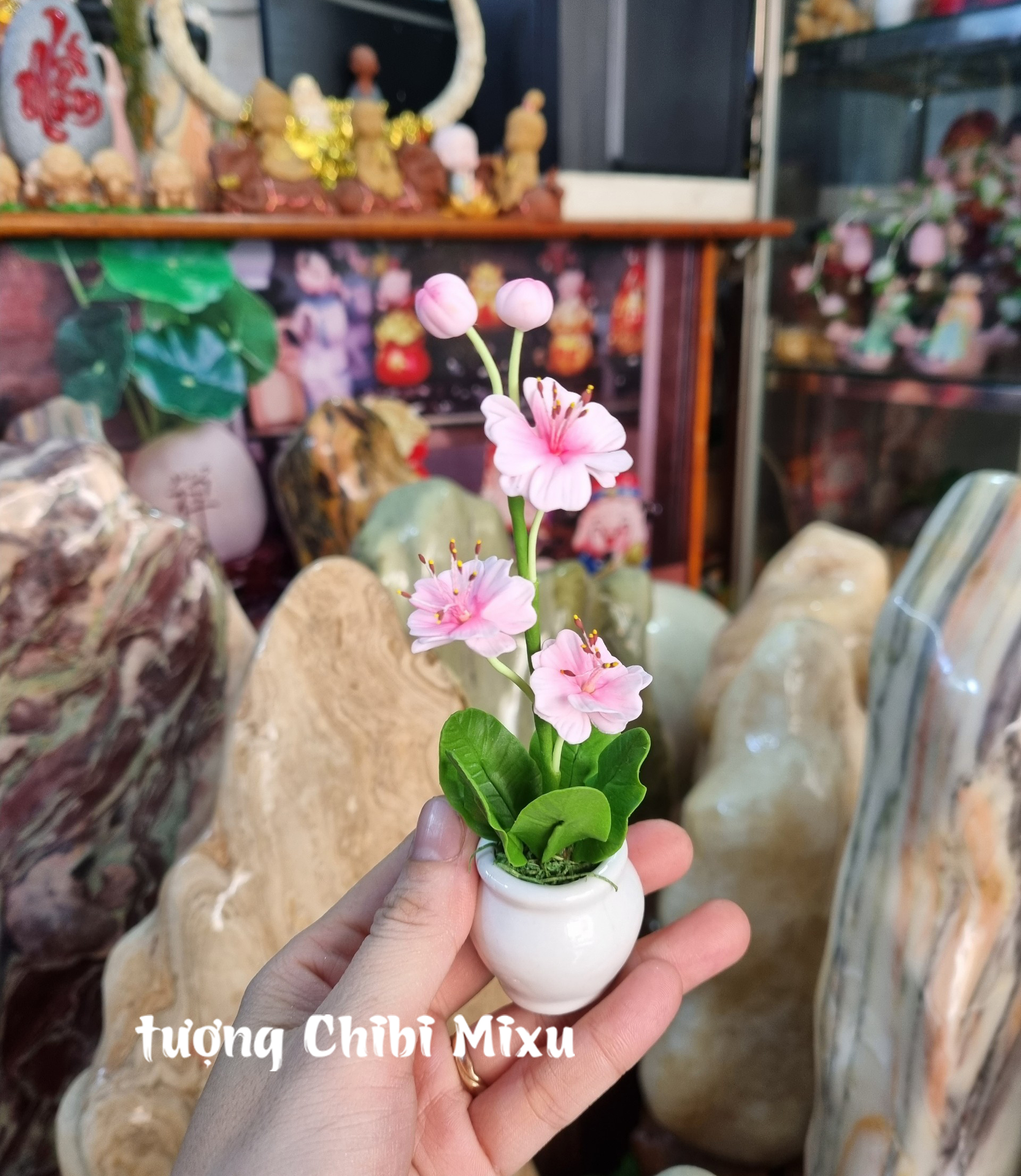 Chậu hoa Nhài bằng đất sét Nhật y hình