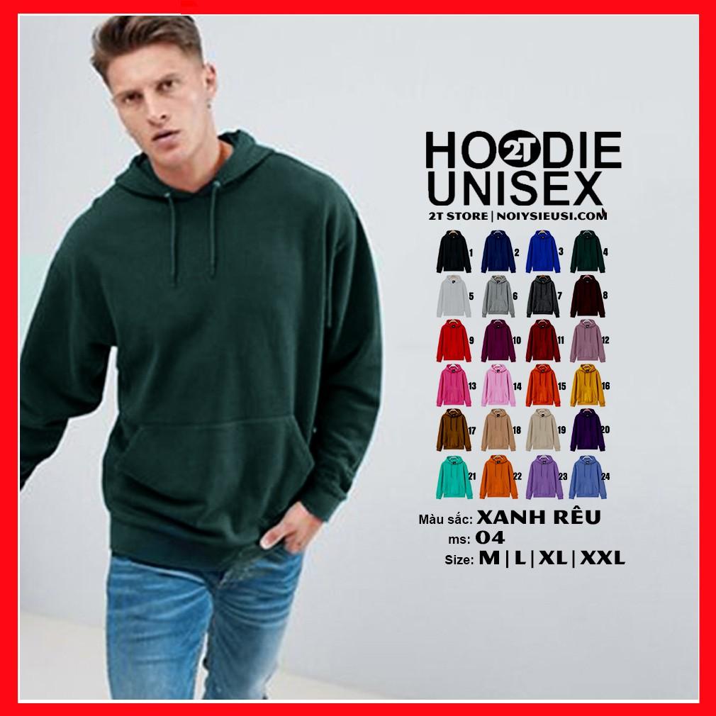 Áo hoodie unisex 2T Store H04 màu xanh rêu khoác nỉ chui đầu nón 2 lớp dày dặn đẹp chất lượng