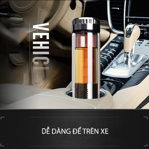 Bình thủy tinh 2 lớp 2 đầu kèm bộ lọc pha trà inox 304-420ml