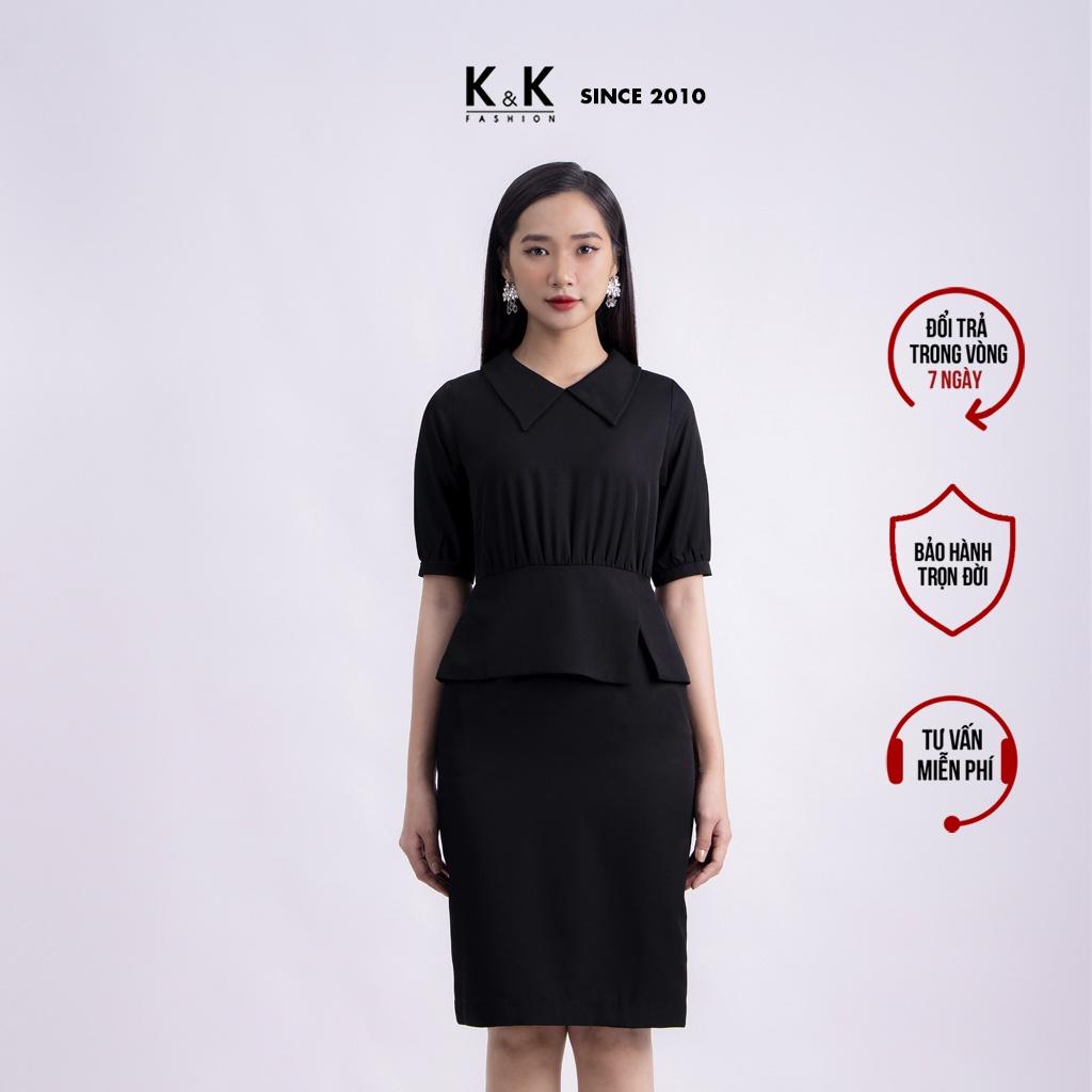 Đầm Đen Công Sở Phối Peplum K&amp;K Fashion KK119-11 Chất Liệu Cotton Lạnh