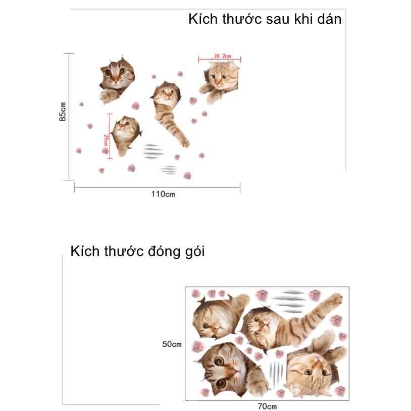 Decal dán tường trang trí - MÈO CON TINH NGHỊCH ĐÁNG YÊU