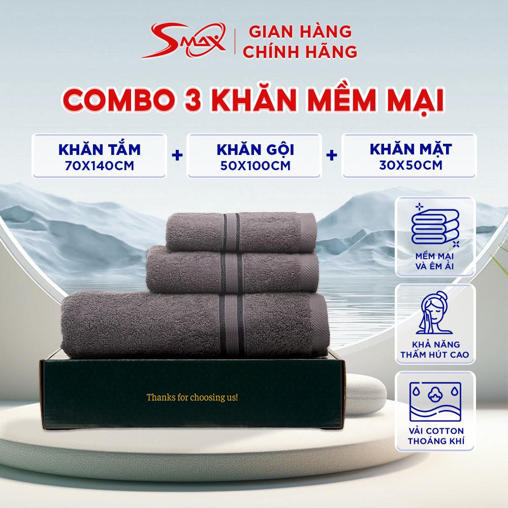 Combo 3 Khăn: Khăn Tắm 70cmx140cm-Khăn Gội 50x100cm-Khăn Mặt 30x50cm Cotton Chất Liệu Cao Cấp, Thấm Hút Tốt